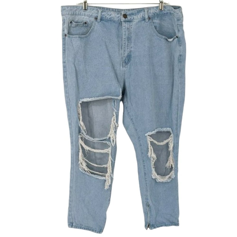 Liquor N Poker Curve 18 Light Wash Blue Distressed Jeans 100% Cotton Plus Size - Picture 1 of 13